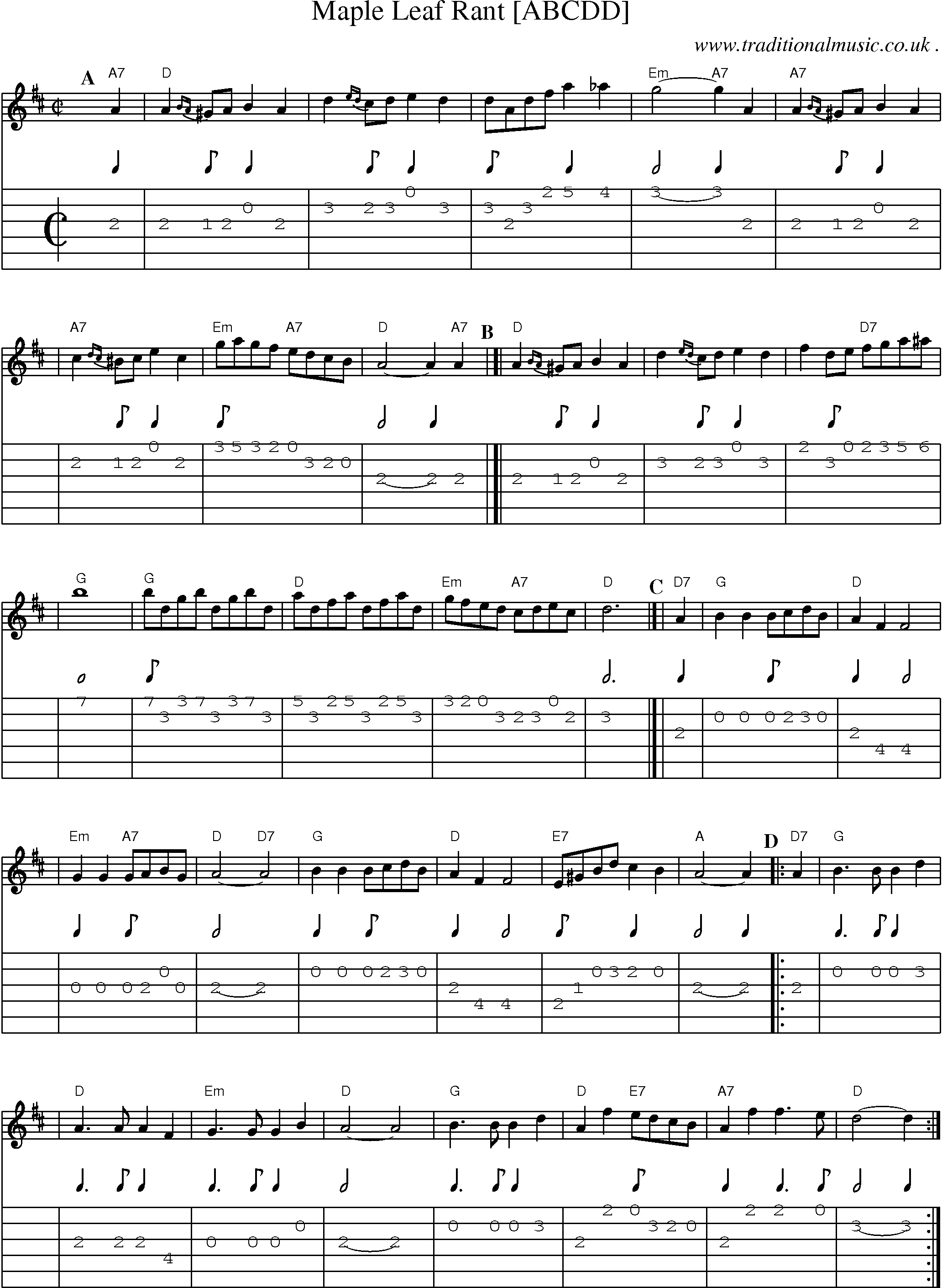 Sheet-music  score, Chords and Guitar Tabs for Maple Leaf Rant [abcdd]
